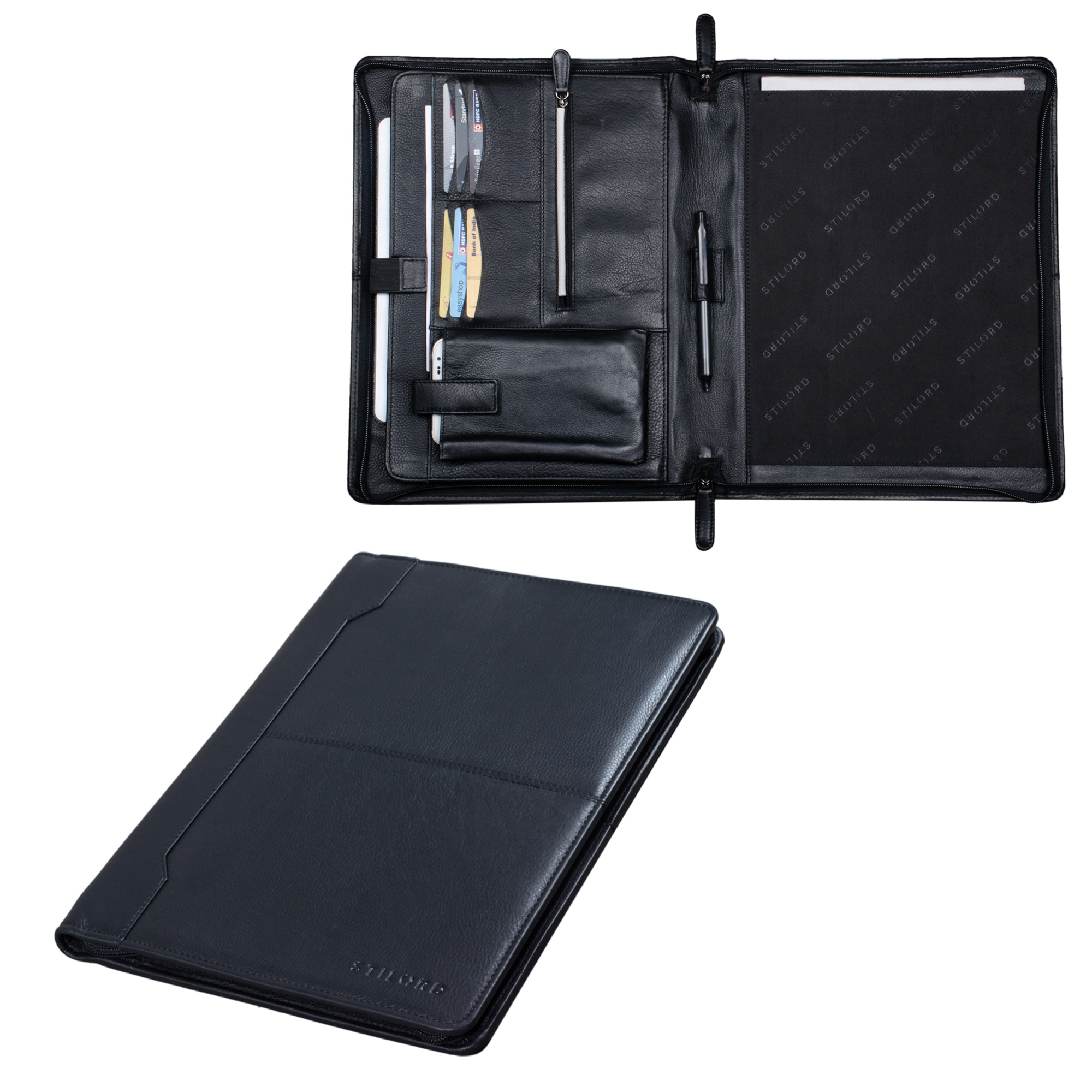 Corno d´Oro Aktenmappe für bis 12 Zoll Tablet iPad Handmade Dokumentenmappe A4 Leder Vintage, Schreibmappe mit Reißverschluss, RFID Schutz, im Geschenkbox