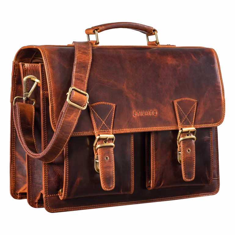 "Jeffrey" Genuine Leather Teacher’s Bag – Large Vintage Briefcase for Men & Women