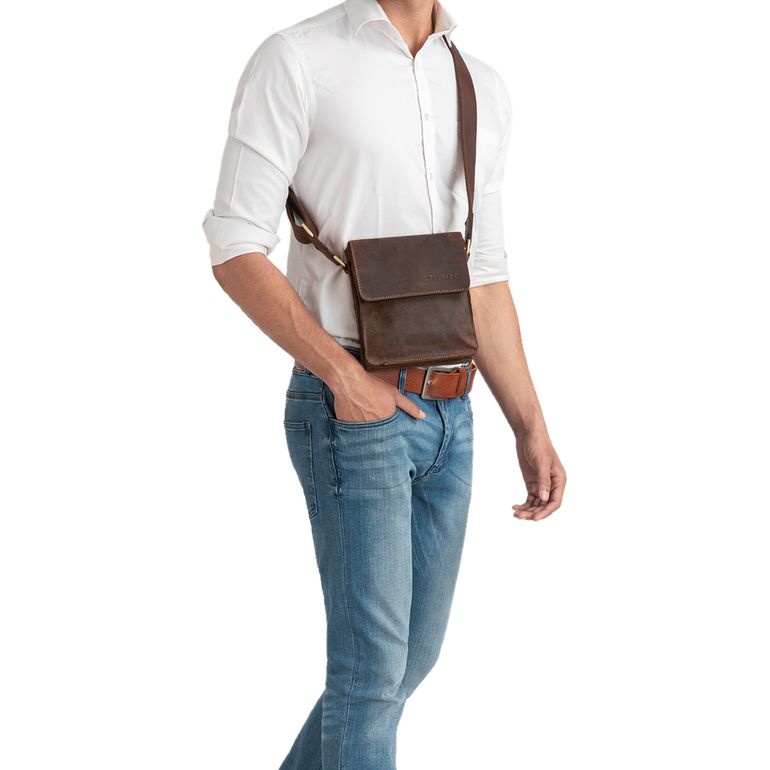 STILORD 'Moritz' Small Leather Bag Shoulder Bag Brown Vintage Shopping Bag for Men with Many Compartments for 10.1 Inch Tablet iPad Made of Genuine Buffalo Leather, cognac - dark brown, S, shoulder