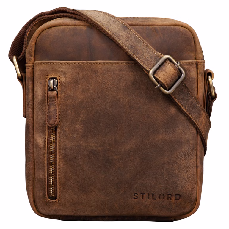 "Kennedy" Lille Skuldertaske i Ægte Læder Vintage Messenger Taske