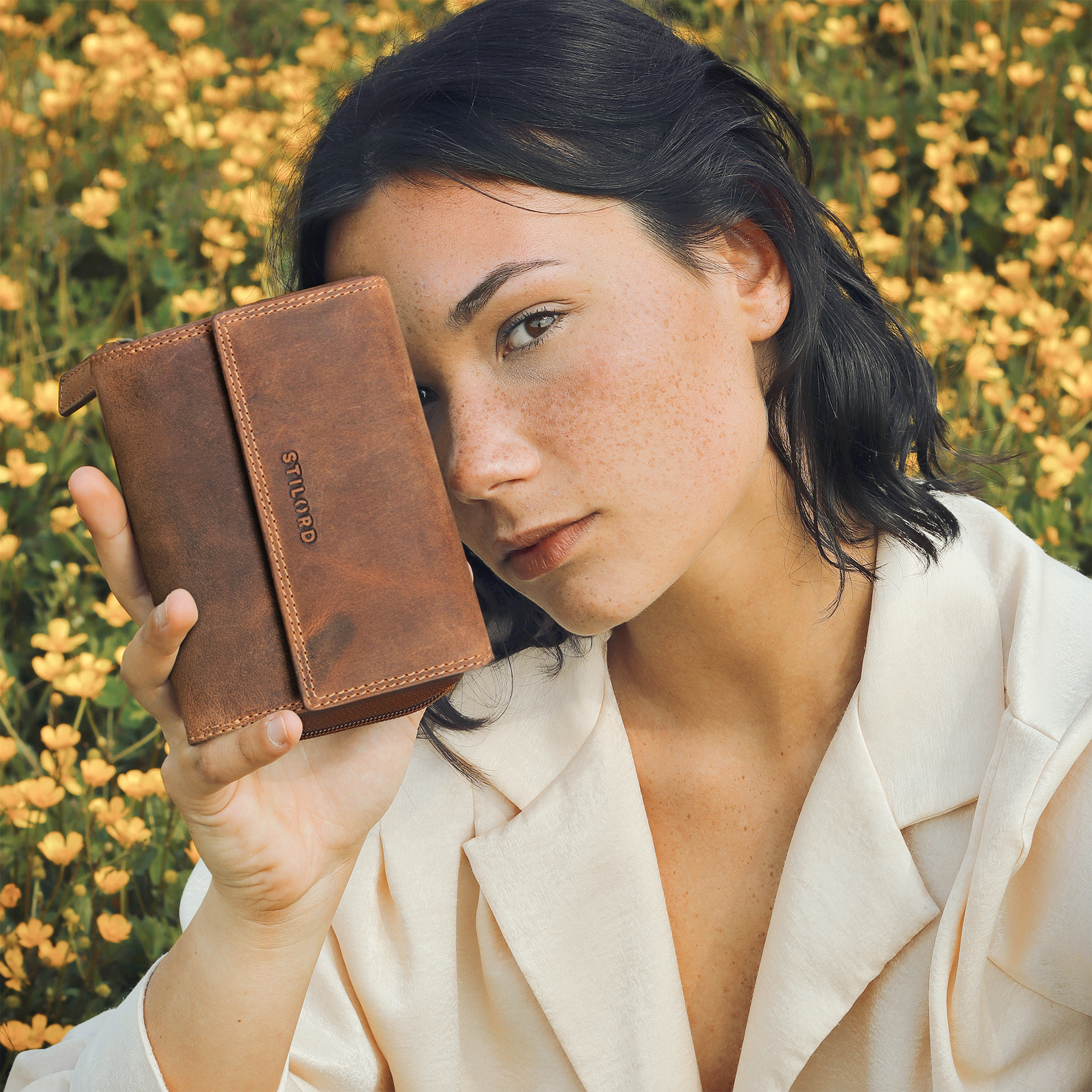 STILORD Thea Dames Portemonnee Leder RFID Portemonnee Grote Vintage Wallet voor Vrouwen Leren portemonnee met in geschenkdoos Echt leer Kleur:bergamo - bruin bloem