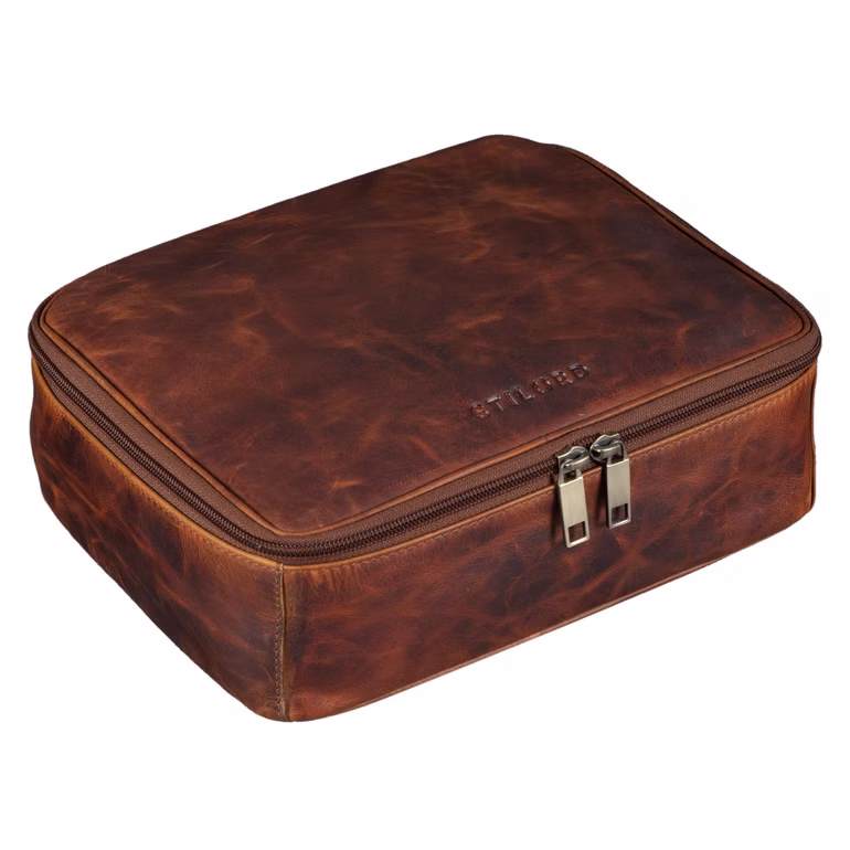 "Lee" Necessaire de Couro Grande para Homens e Mulheres Vintage Design "Lee" Necessaire de Couro Grande para Homens e Mulheres Vintage Design