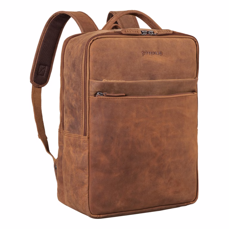 "Brooklyn" Grote Leren Laptop Rugzak XL Vintage Business 15.6 Inch