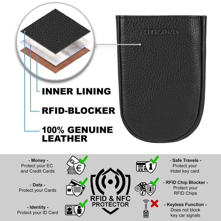 STILORD 'Toby' Sleutel Organizer Leer Vintage Etui voor Sleutels Mannen Vrouwen Key Holder Portemonnee met Sleutelhanger voor Handtas Echt Leer, Kleur:zwart