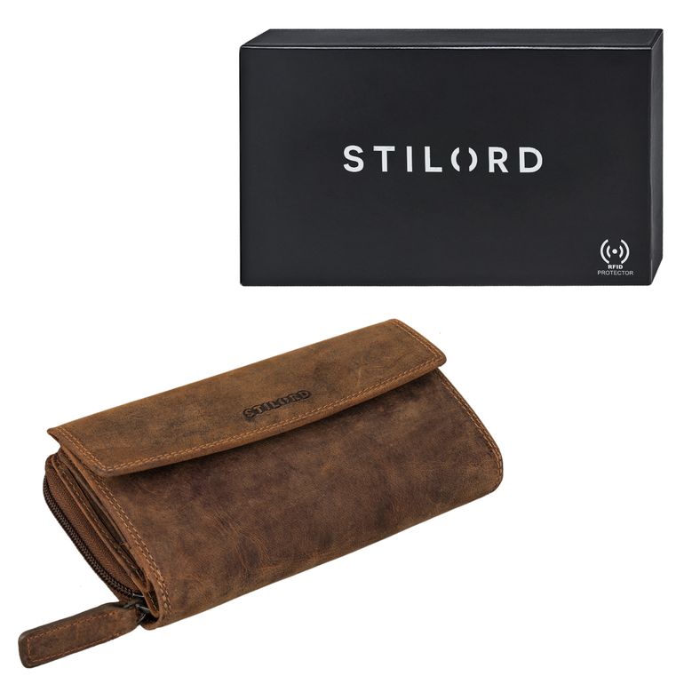 STILORD Marquesa Lederen Portemonnee Dames RFID Bescherming Vintage Portemonnaie in Geschenkdoos Echt Leder Kleur:aneto-bruin