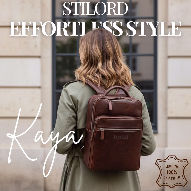 "Kaya" Mochila Feminina de Couro Premium com Compartimento para Portátil 14" "Kaya" Mochila Feminina de Couro Premium com Compartimento para Portátil 14"