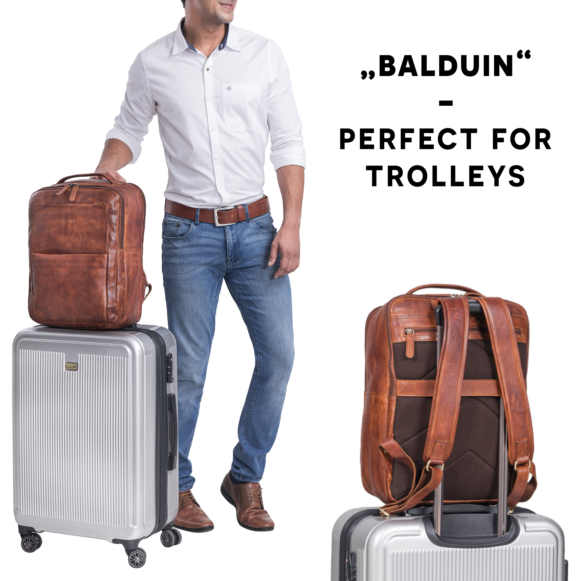 "Balduin" Large Leather Laptop Backpack STILORD