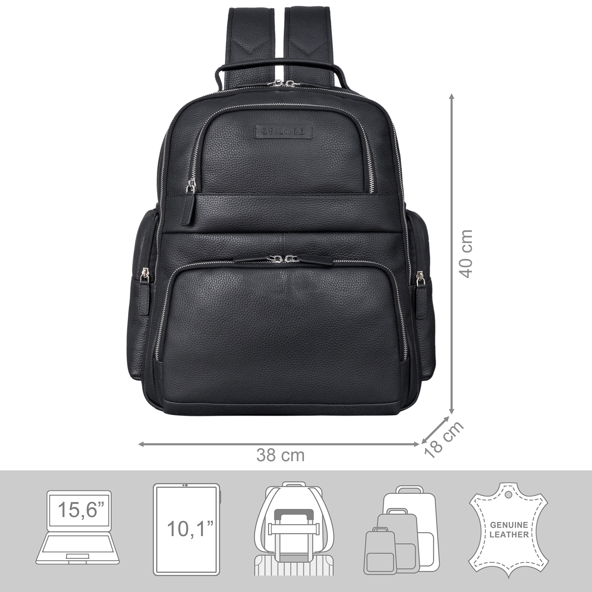 SID & VAIN Rolltop rugzak van echt leer, 15,4 inch laptop, leren rugzak