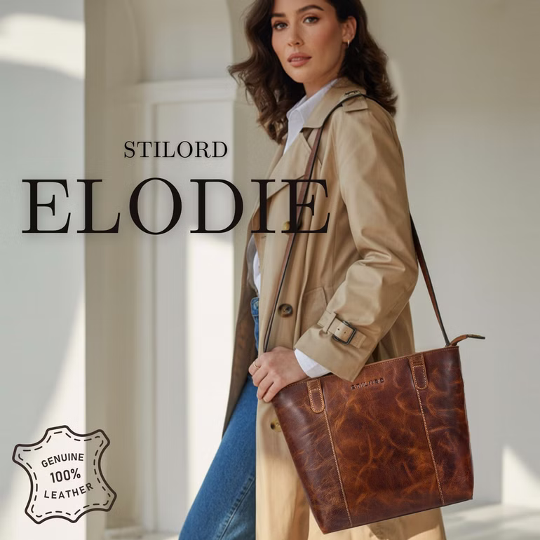 "Elodie" Bolsa de mão elegante feminina média de couro para portátil até 13 polegadas