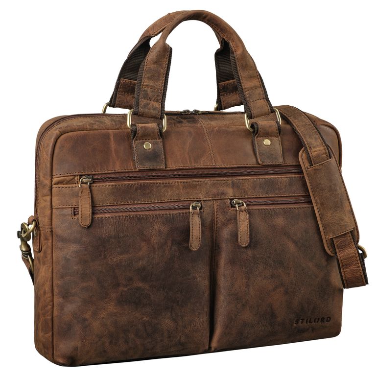 "Eugen" Leather Briefcase Shoulder Bag with 15.6 inch Laptop Compartment