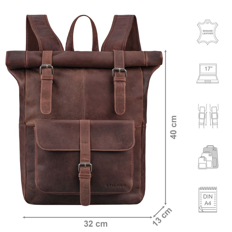 Herakles" XL Leather Laptop Backpack 17 Inch | STILORD Herakles" XL Leather Laptop Backpack 17 Inch | STILORD