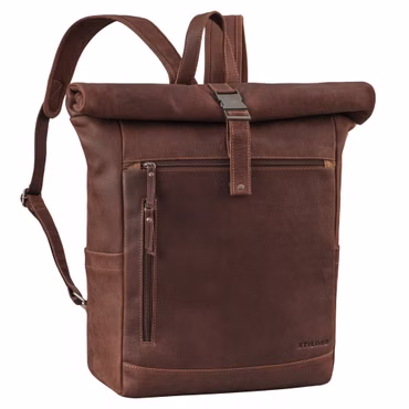 "Lutz" Mochila XL Rolltop Couro Masculina com Compartimento 16-17,3"