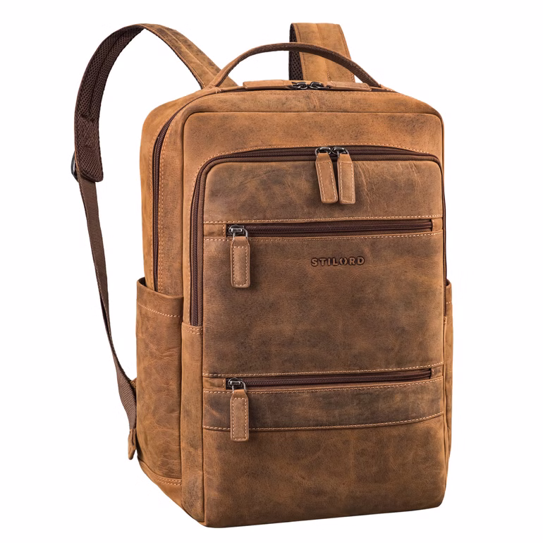 "Torben" 15 - 16 inch Laptop-rugzak leer groot heren & dames met veel vakken