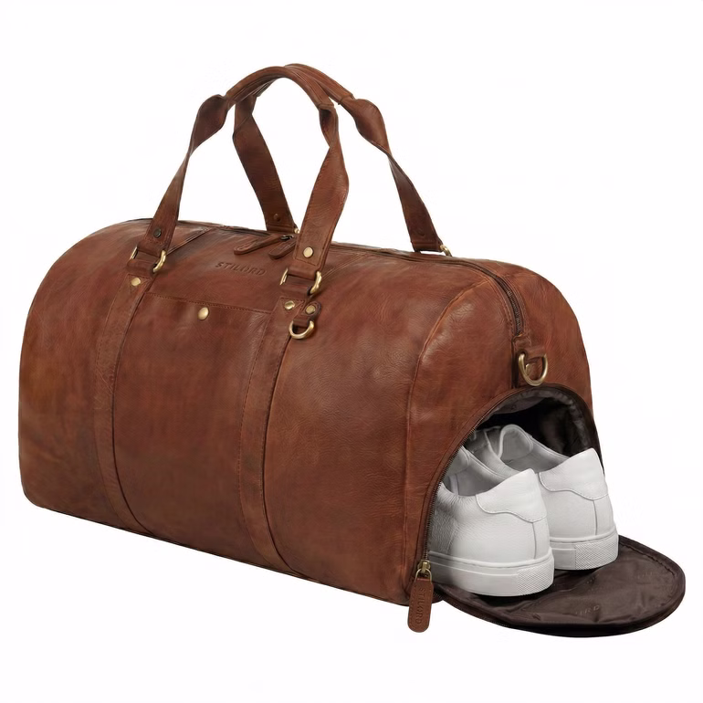 "Ventura" Large Leather Travel Duffle Bag for Men with Shoe Compartment 40L "Ventura" Large Leather Travel Duffle Bag for Men with Shoe Compartment 40L