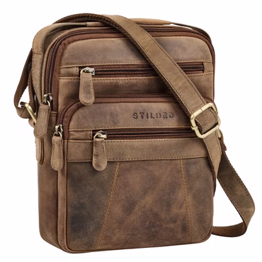 "Omar" Real Leather Shoulder Bag Mens Small Messenger Bag for 8.4 Inch Tablet