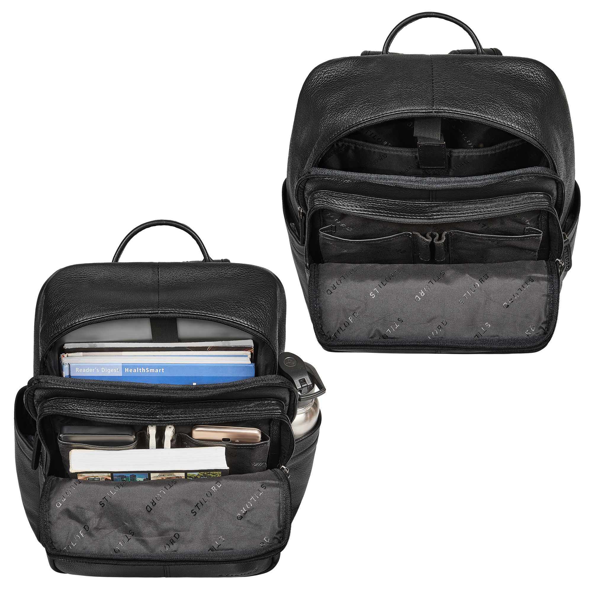 STILORD 'Torben' 15-16 inch Laptop-rugzak leer groot - Echt-lederen rugzak met veel vakken - Als stijlvolle werkrugzak heren & dames met