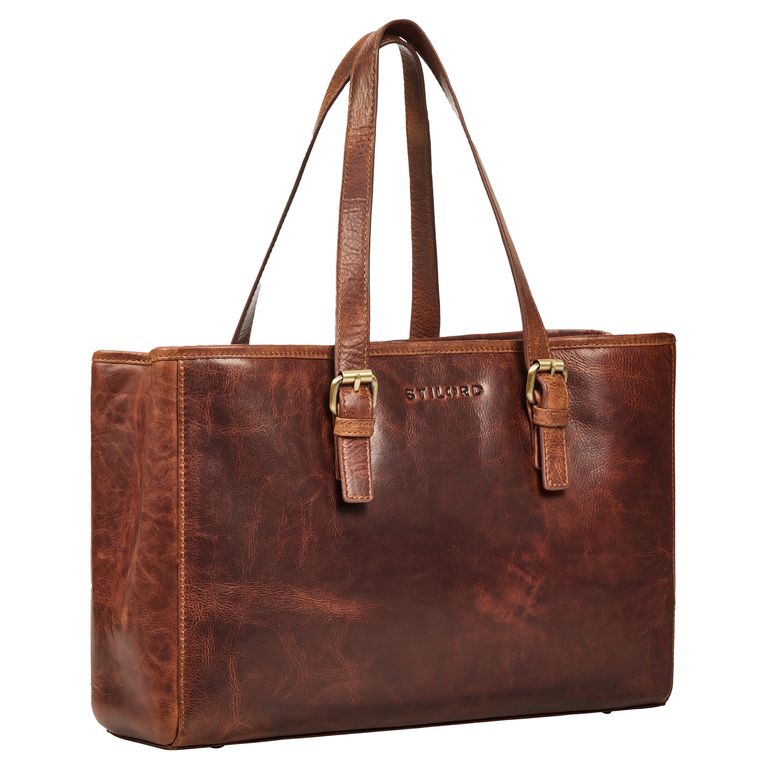 STILORD 'Gaby' Echt-Leder Shopper Tasche Damen Groß Schultertasche für Laptop 13,3 Zoll Große Handtasche mit vielen Fächern Frauen Bürotasche Arbeitstasche oder Ledershopper, Farbe:kara - cognac