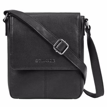 "Lars" herre vintage skuldertaske læder mellemstor portrætformat