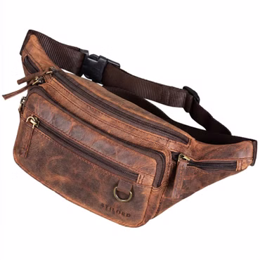 "Robin" Premium Leather Bumbag Men Large Vintage with 6 Zip Compartments for Smartphone, Festivals, Travel