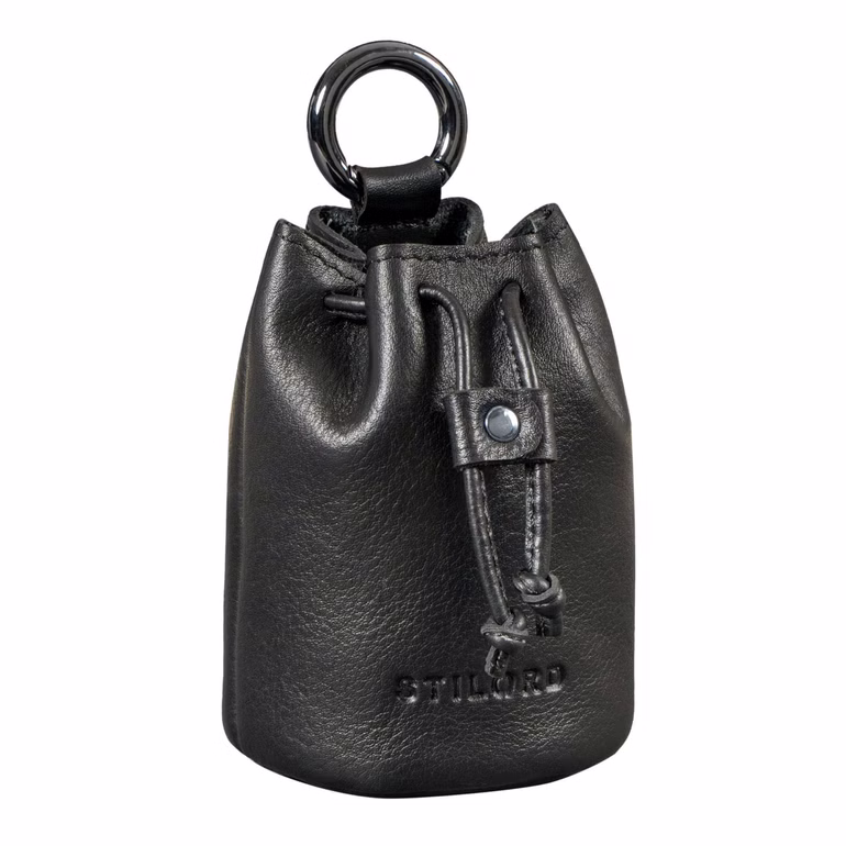 "Thilo" Kleine Leren Buidel voor Heren met Karabiner en Cadeaubox