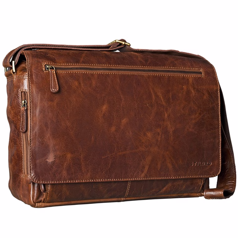 15,6 tommer laptop-taske i antik læder, brun 15,6 tommer laptop-taske i antik læder, brun