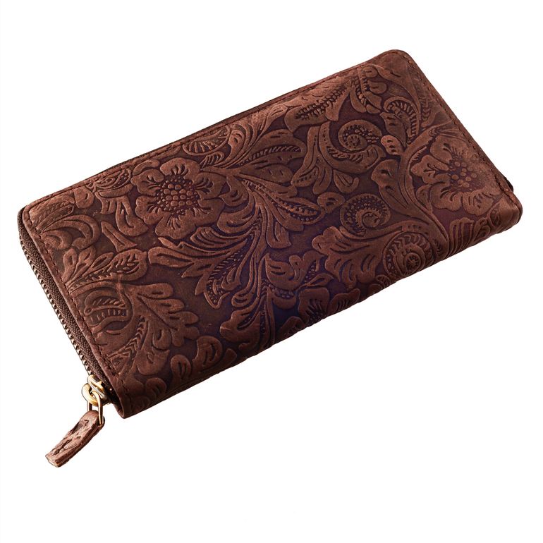 Leather Purse Wallet with flower embossment