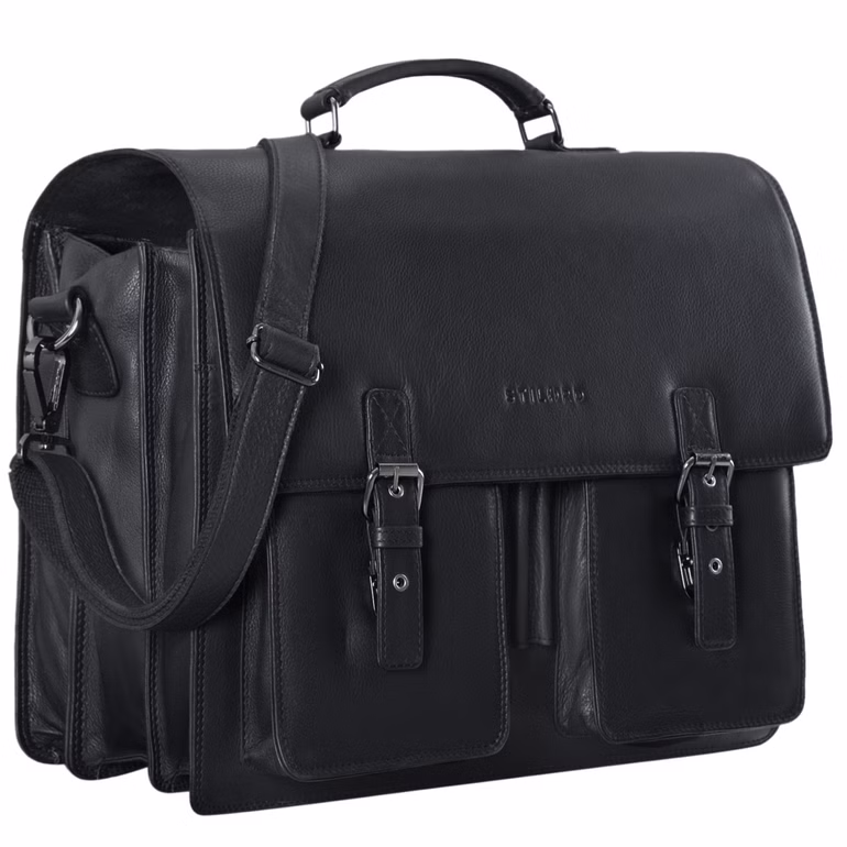 "Anton" XL Leren Aktetas Met 15.6 Inch Laptopvak Opsteekbaar Verbeterd