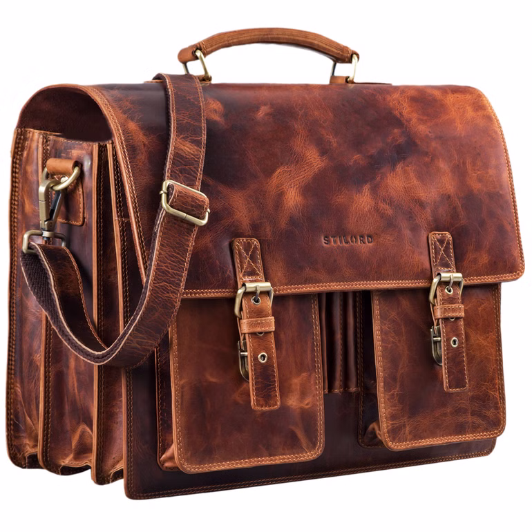 'Anton' Ægte Læder Aktetaske XL – 15.6" Laptoprum – Kan Stables