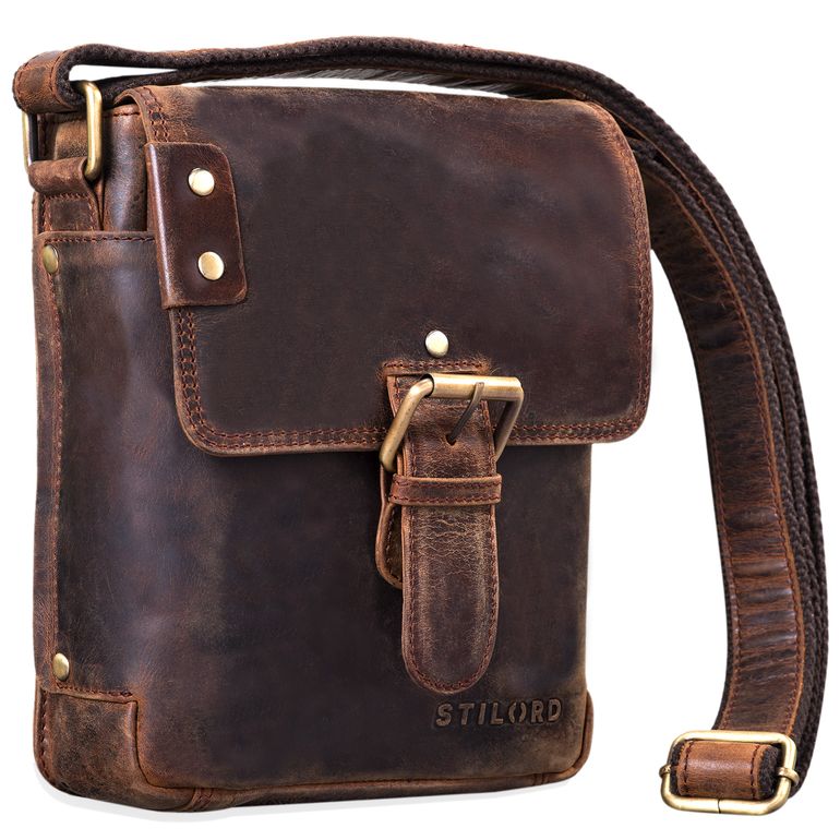 "Alessio" Leather Messenger Bag Men Small 