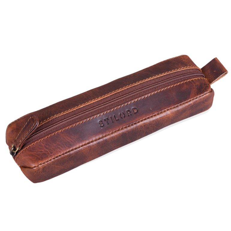 "Quinn" leather pencil case round